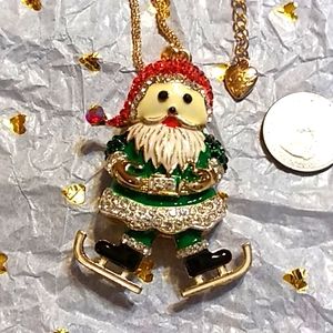 Crystal Santa Claus Skating Pendant Necklace